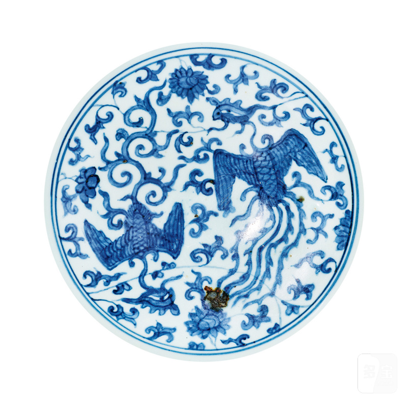 明嘉靖 青花凤穿花纹大碗 - 图2